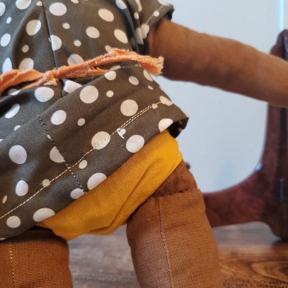 Hand Made Plush Doll with Boho Retro Brown Polka-dot Outfit - Picture 4 of 4